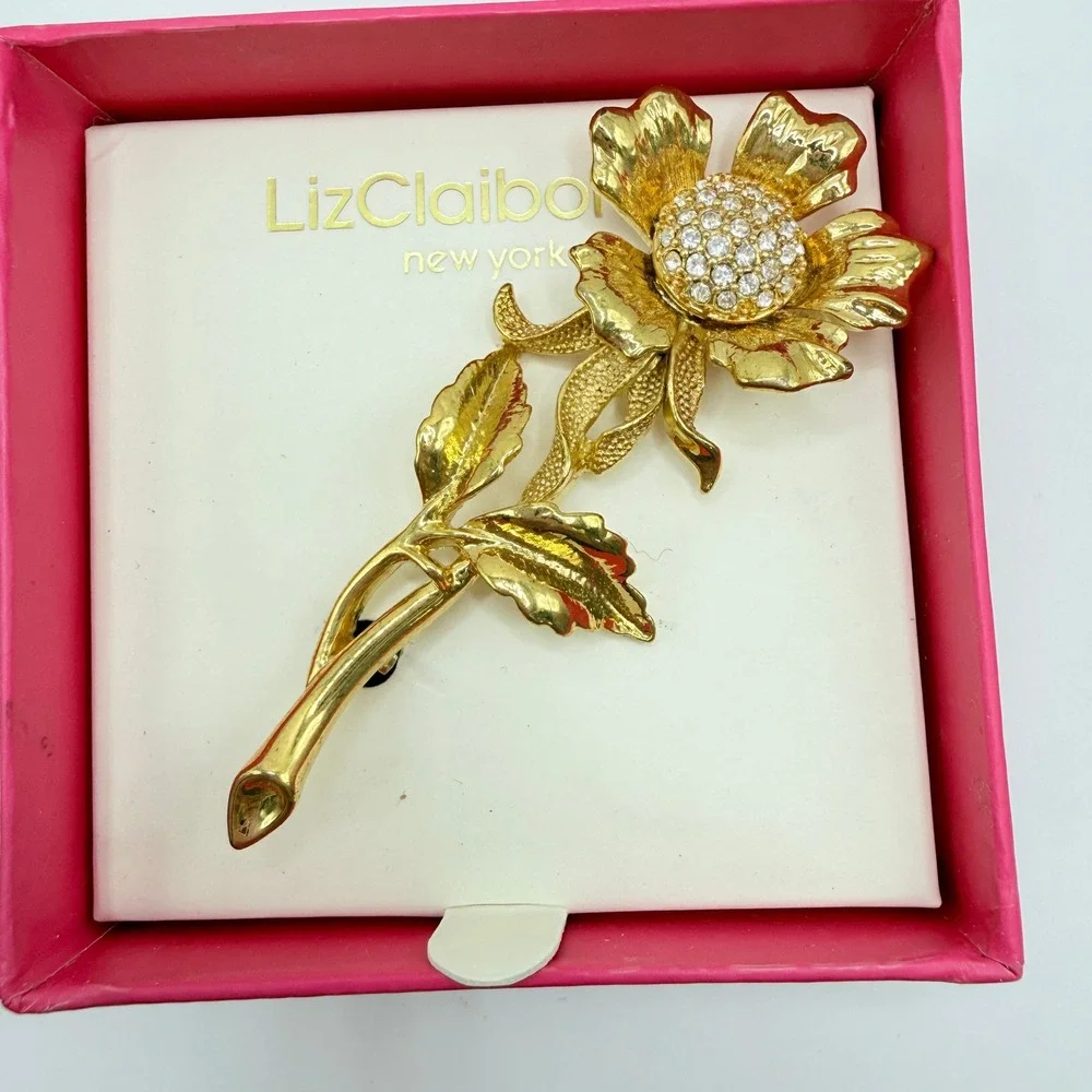 Liz Claiborne Gold Tone Flower Brooch Vintage Style Statement — Perfect for Gift